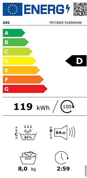 Clothes Dryer AEG TR718WE Energy label