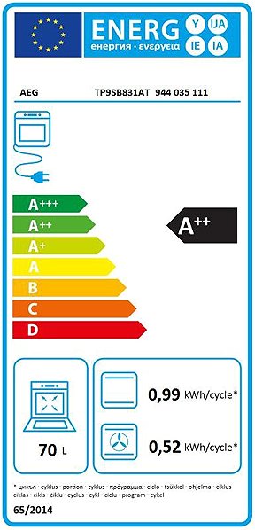Built-in Oven AEG 9000 ProAssist SteamPro TP9SB831AT Energy label