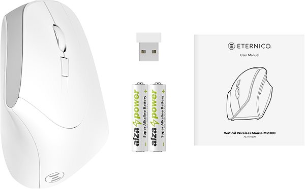 Mouse Eternico Wireless 2.4 GHz Vertical Mouse MV300, White Connectivity (ports)