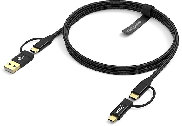 Data Cable AlzaPower MultiCore 4in1 USB 2m Black Lateral view