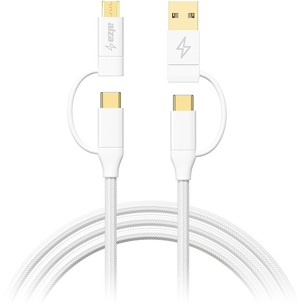 Data Cable AlzaPower MultiCore 4in1 USB 60W 480Mbps 1m White Screen