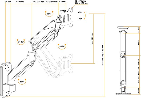 Monitor Arm AlzaErgo Arm S50S Wall Heavy Duty Technical draft