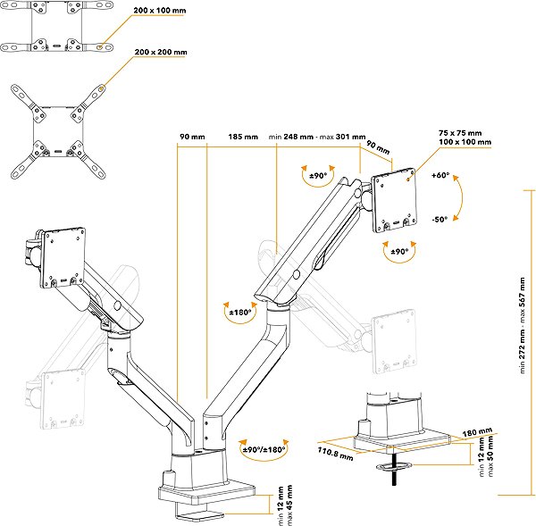 Monitor Arm AlzaErgo Arm D110B Heavy Duty Ultimate black ...