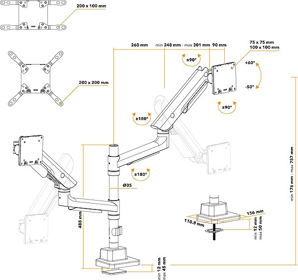 Monitor Arm AlzaErgo Arm D110TB Ultimate SteelBar black ...