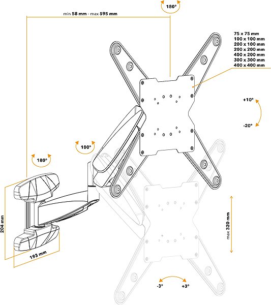 TV Mount AlzaErgo M550B Vertical Articulating 23