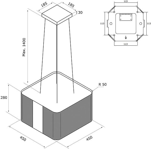 Extractor Hood AIRFORCE F181 TLC 45 BK/X Technical draft