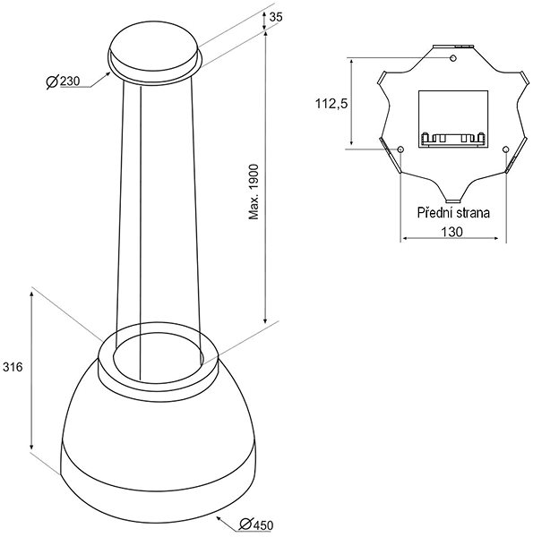 Extractor Hood AIRFORCE Luna TLC 45 BK Technical draft