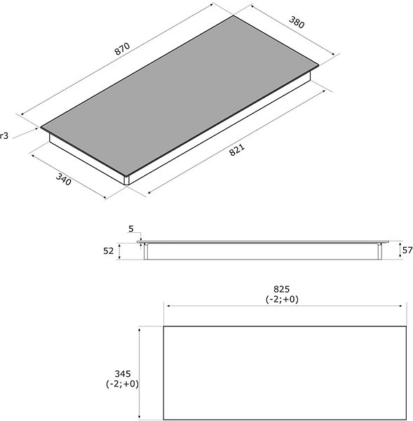 Cooktop AIRFORCE Integra 90 B2 Octa Technical draft