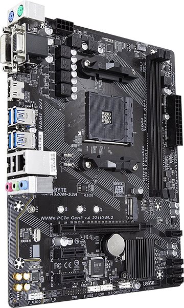 Motherboard GIGABYTE A320M-S2H Lateral view