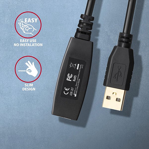 Data Cable AXAGON ADR-207 USB 2.0 active extension / repeater cable USB A -> USB A, 7.5m ...