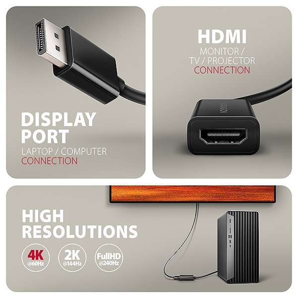 Adapter AXAGON RVD-HI20N, DisplayPort -> HDMI 2.0b adapter, 4K/60Hz, HDR10 ...