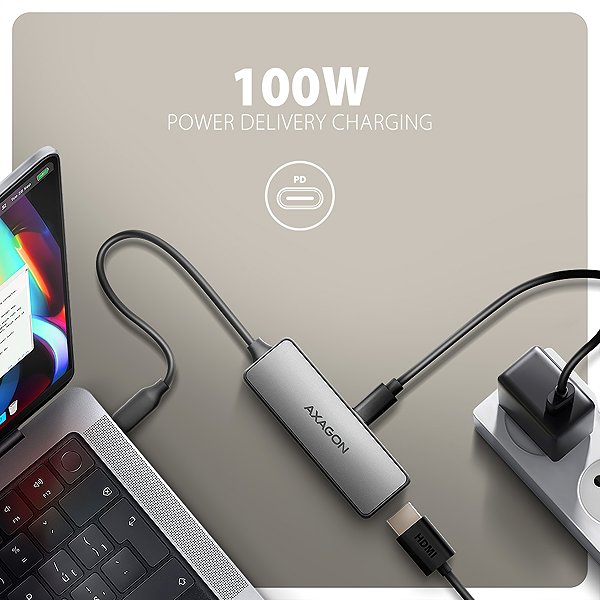 Adapter AXAGON RVC-HI8KPD, USB-C -> HDMI 2.1 adapter, 8K/60Hz, 4K/144Hz, HDR10+, PD 100W ...