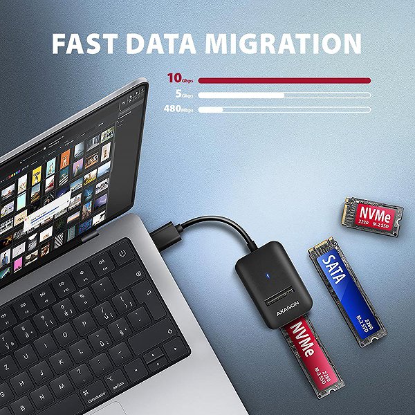 Adapter AXAGON ADM2-AM, adapter for M.2 NVMe & SATA SSD, USB-A 10 Gbps, cable 10 cm ...