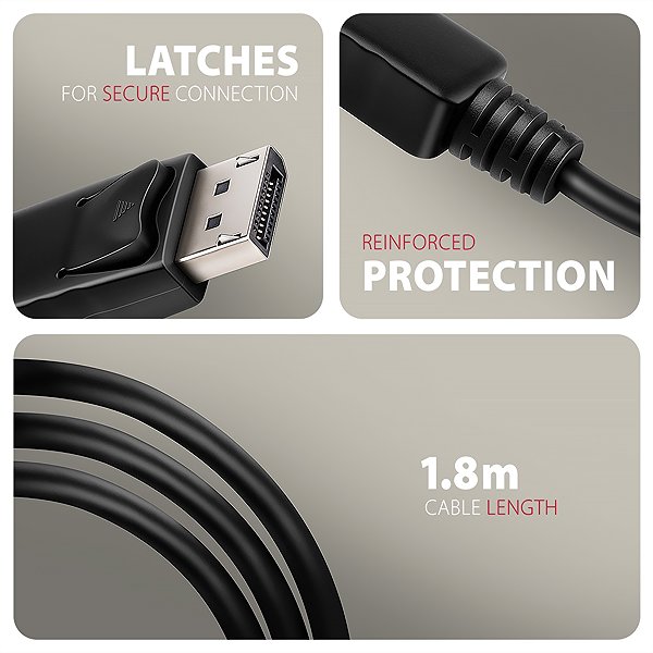 Video Cable AXAGON RVD-HI20C2, DisplayPort -> HDMI 2.0b cable 1.8m, 4K/60Hz, HDR10 ...