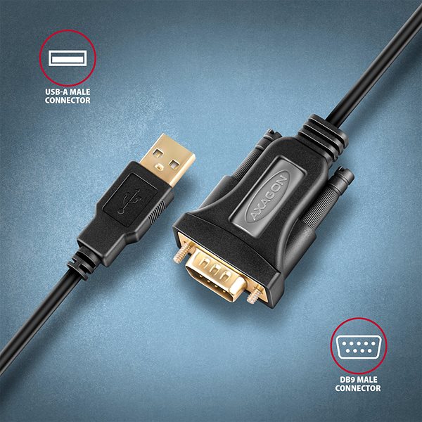 Átalakító AXAGON ADS-1PQN ADVANCED USB-A 2.0 to Serial RS-232 FTDI adapter/kábel, 1,5 m ...