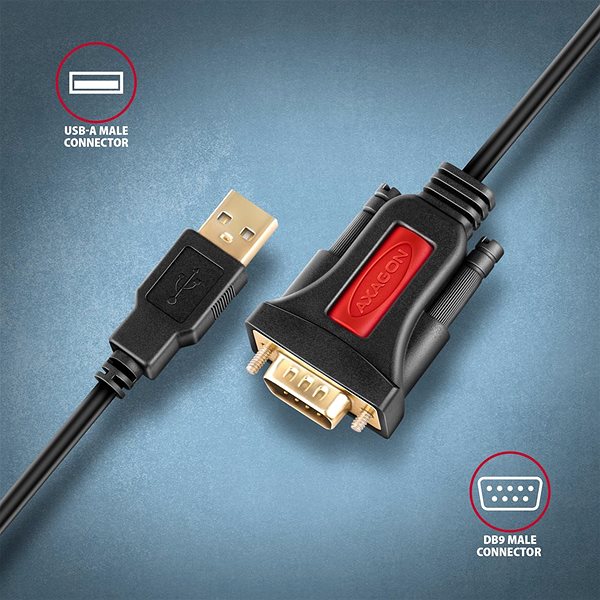 Redukcia AXAGON ADS-1PSN ACTIVE USB-A 2.0 > serial RS-232 Prolific adapter / cable 1.5m ...