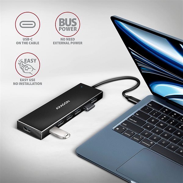 USB Hub AXAGON HUE-F7C CHARGING Hub, USB-C 5Gbps, 7x USB-A, micro USB power IN, USB-C cable 30 cm ...