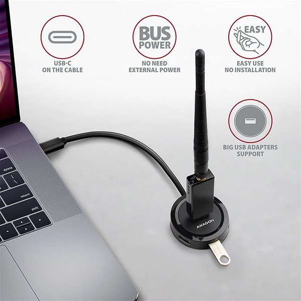 USB hub AXAGON HUE-P1C ROUND Hub, USB-C 5Gbps, 4× USB-A, micro USB power IN, USB-C cable 30 cm ...