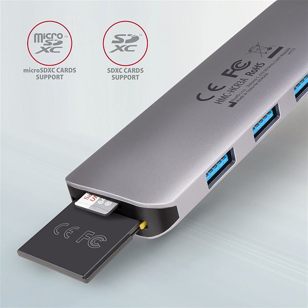 Replikátor portov AXAGON HMC-HCR3A 5-in-1 Hub, USB-C 5Gbps, 4× USB-A, HDMI 4k/30 Hz, SD/microSD, USB-C cable 20 cm ...