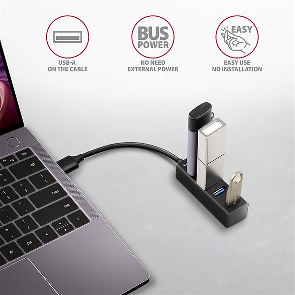 USB Hub AXAGON HUE-M1A MINI Hub USB-A, Metal Lifestyle