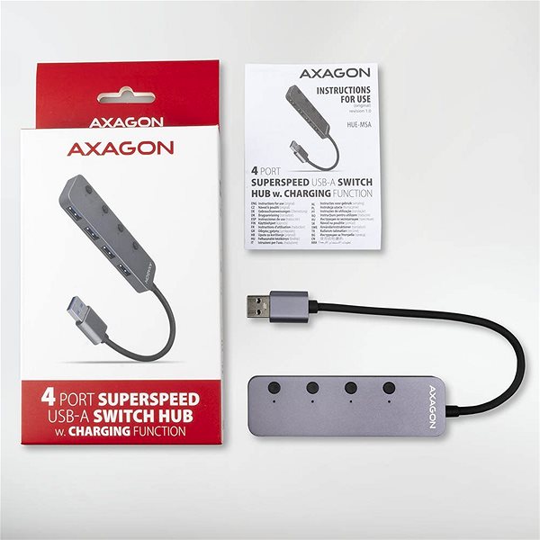 USB Hub AXAGON HUE-MSA SWITCH Hub USB-A, Metall Packungsinhalt