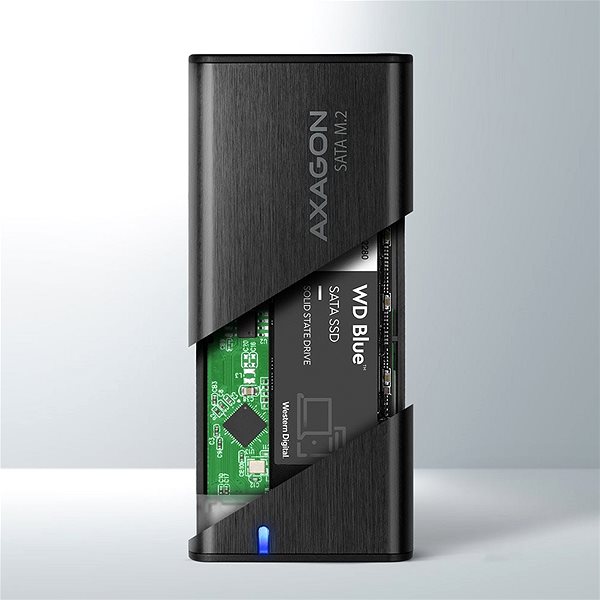 Külső merevlemez ház AXAGON EEM2-SBC, M.2 SATA screwless RAW box, black, SuperSpeed USB-C 10Gbps Lifestyle