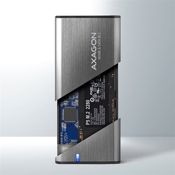 Hard Drive Enclosure AXAGON EEM2-SG2, M.2 NVMe & SATA Screwless RAW Box, Grey, SuperSpeed USB-C 10Gbps Lifestyle