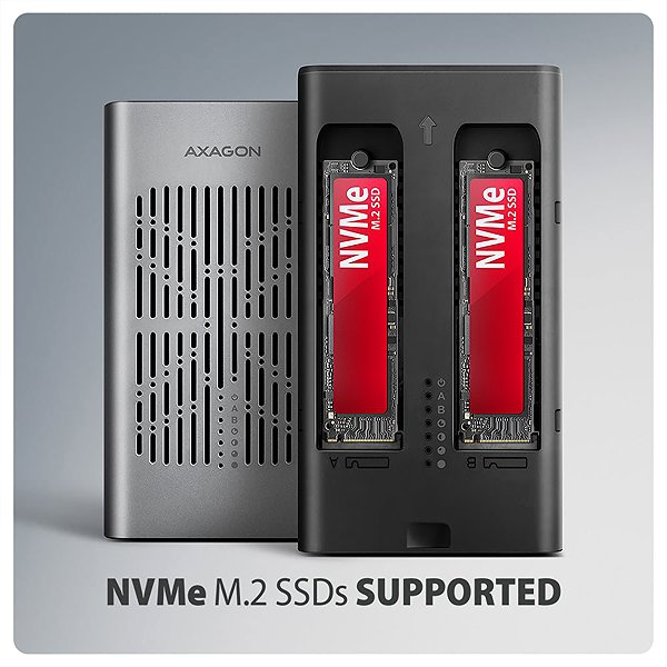 Externes Festplattengehäuse AXAGON EEM2-20GD, Dual M.2 NVMe SSD CLONE MASTER Enclosure, USB-C 20Gbps ...