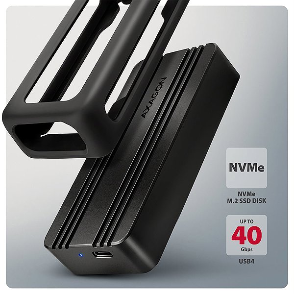 Külső merevlemez ház AXAGON EEM2-40G, M.2 NVMe SSD Enclosure, USB-C 40Gbps, ARMORED Aluminum ...