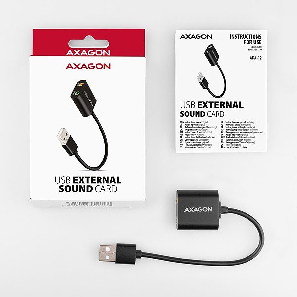 External Sound Card AXAGON ADA-12, USB-A External Sound Card, Metal Package content