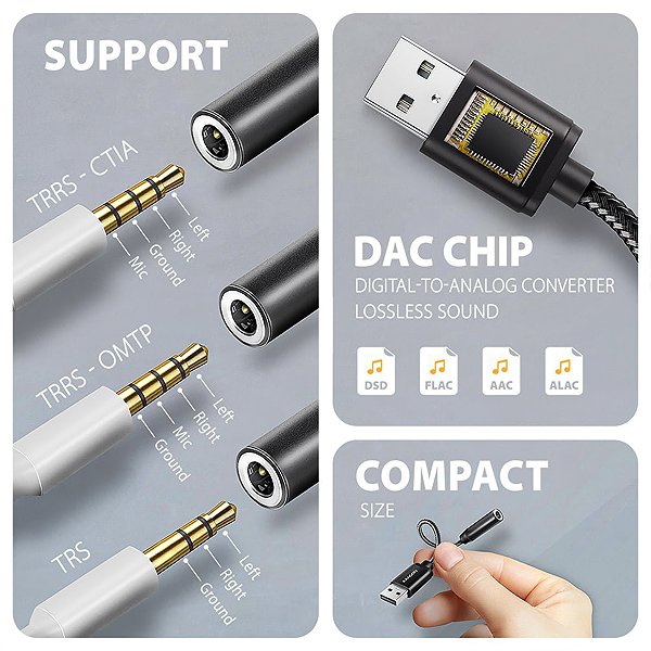 Externe Soundkarte AXAGON ADA-HA, Hi-Res DAC audio adapter, 384kHz/32bit stereo, USB-A to 3.5mm jack ...