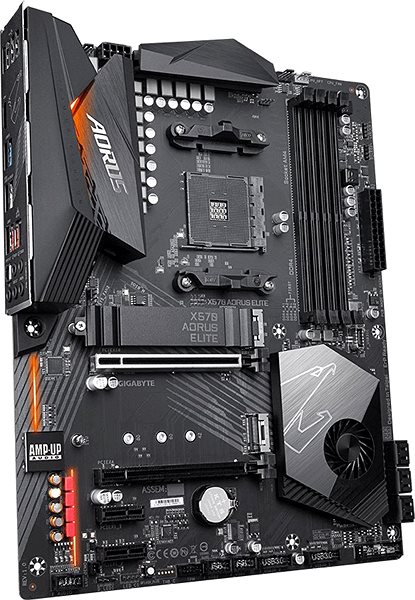 Motherboard GIGABYTE X570 AORUS ELITE Lateral view
