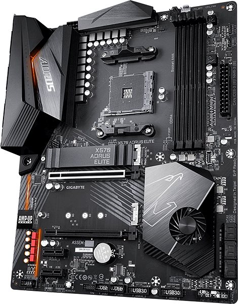 Motherboard GIGABYTE X570 AORUS ELITE Lateral view