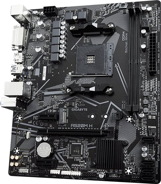 Motherboard GIGABYTE A520M H Lateral view
