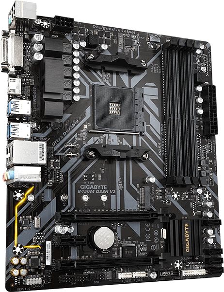 Motherboard GIGABYTE B450M DS3H V2 Lateral view