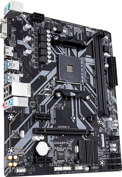 Motherboard GIGABYTE B450M H Lateral view