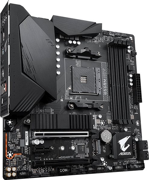 Motherboard GIGABYTE B550M AORUS PRO-P Lateral view