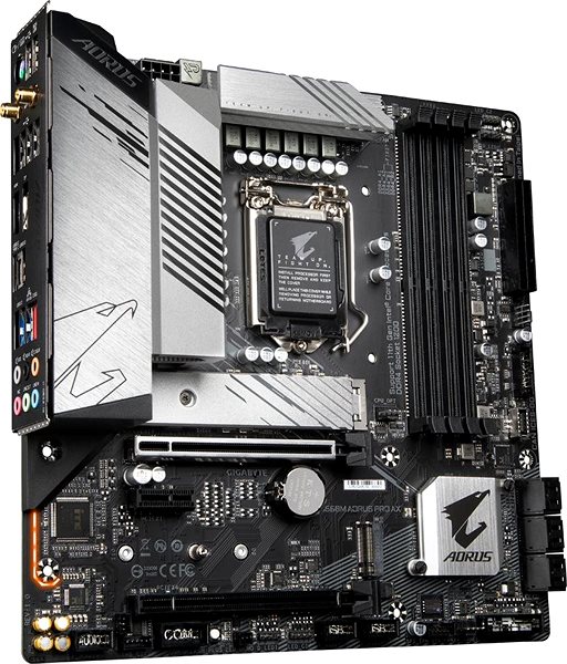 Motherboard GIGABYTE B560M AORUS PRO AX Lateral view