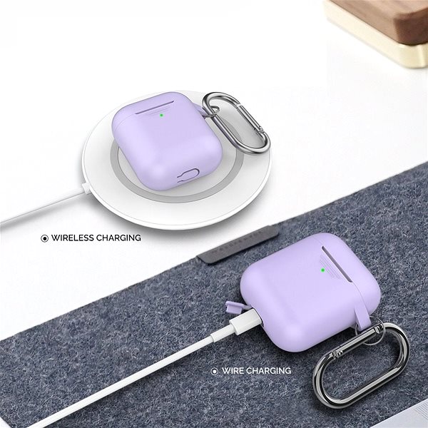 Headphone Case AhaStyle Cover AirPods 1 & 2 with LED Indicator Lavender Features/technology