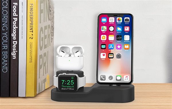Phone Holder AhaStyle stand for Airpods, iPhone and iWatch, Black Lifestyle