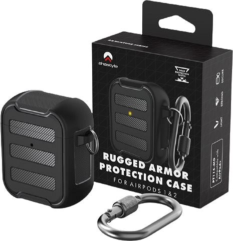 Fülhallgató tok AhaStyle Premium TPU Rugged Airpods 1&2 fekete tok Csomag tartalma