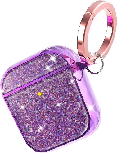 Headphone Case AhaStyle Glitter Protection Airpods 1&2 Case, Purple Lateral view