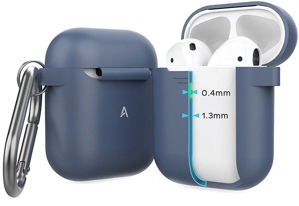 Kopfhörer-Hülle AhaStyle AirPods Case 1 & 2 mit LED-Anzeige Navy Blue Technische Zeichnung