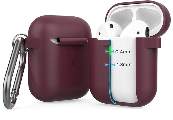 Fülhallgató tok AhaStyle AirPods 1 és 2 tok LED-del Burgundy Műszaki vázlat