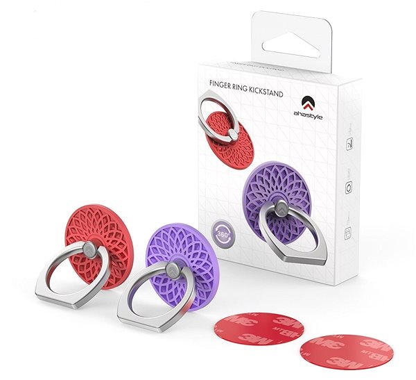 Phone Holder AhaStyle Magnetic Finger Holder, Red and Purple Package content