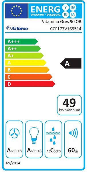 Extractor Hood AIRFORCE Vitamina Gres 90 OB Energy label