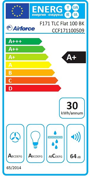 Extractor Hood AIRFORCE F171 TLC Flat 100 BK Energy label