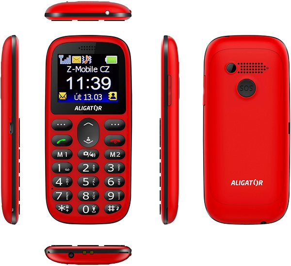 Mobilný telefón Aligator A510 Senior červený Bočný pohľad