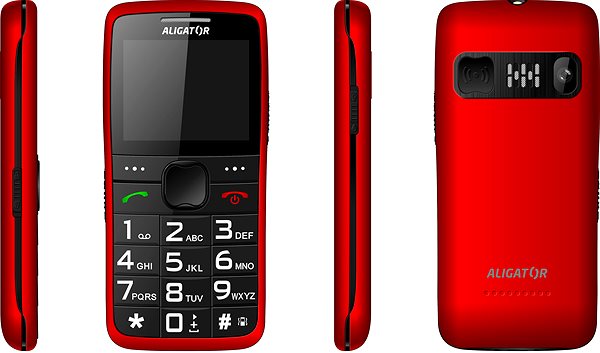 Mobiltelefon Aligator A675 Senior piros Oldalnézet