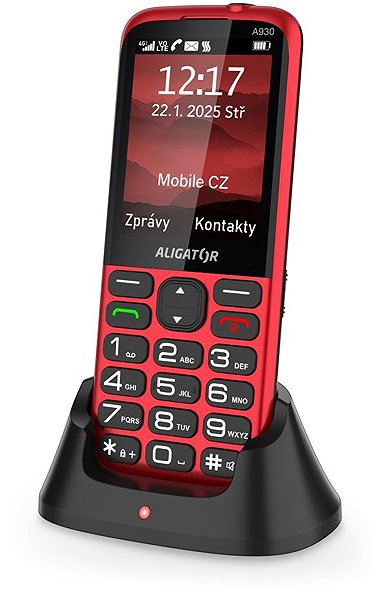 Mobile Phone Aligator A930 GPS 4G Senior red + charging stand ...